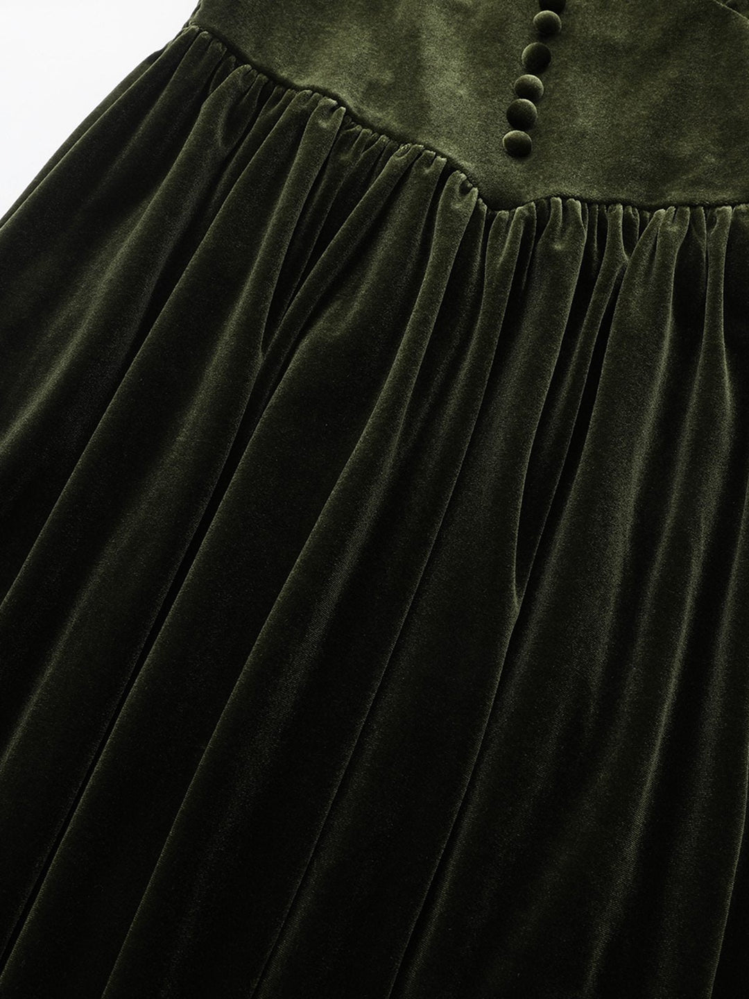 Green 1940s Velvet Deep-V Puff Sleeve Ruched Dress - vintage dress, retro fashion