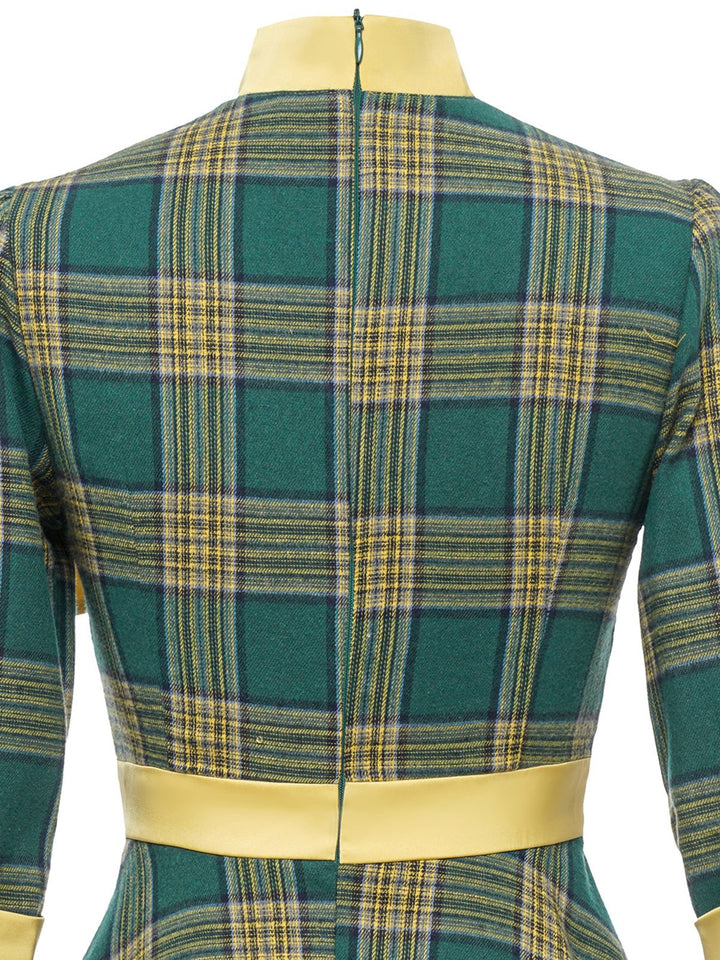 Green 1950s Bowknot Tie Plaid Dress — vintage elegance for the modern woman