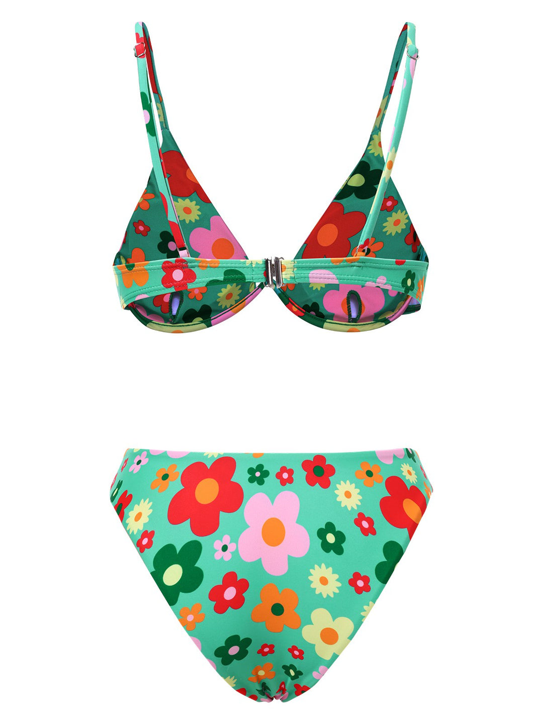 Green 1950s Cartoon Floral Bikini Set, vintage swimsuit, pin-up swimwear - perfect for women who love vintage and retro fashion