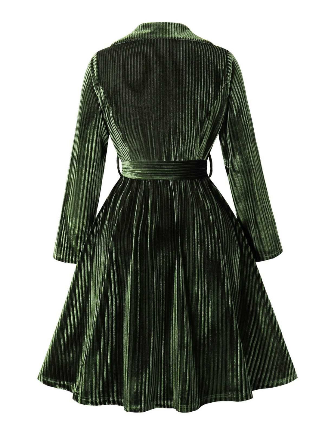 Green 1950s Christmas Corduroy Long Sleeve Dress - vintage dress, retro fashion, rockabilly