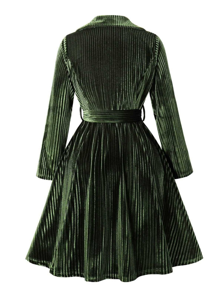 Green 1950s Christmas Corduroy Long Sleeve Dress - vintage dress, retro fashion, rockabilly