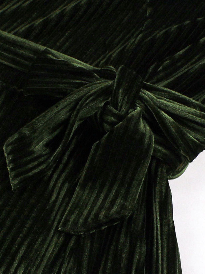 Green 1950s Christmas Corduroy Long Sleeve Dress - vintage dress, retro fashion, rockabilly