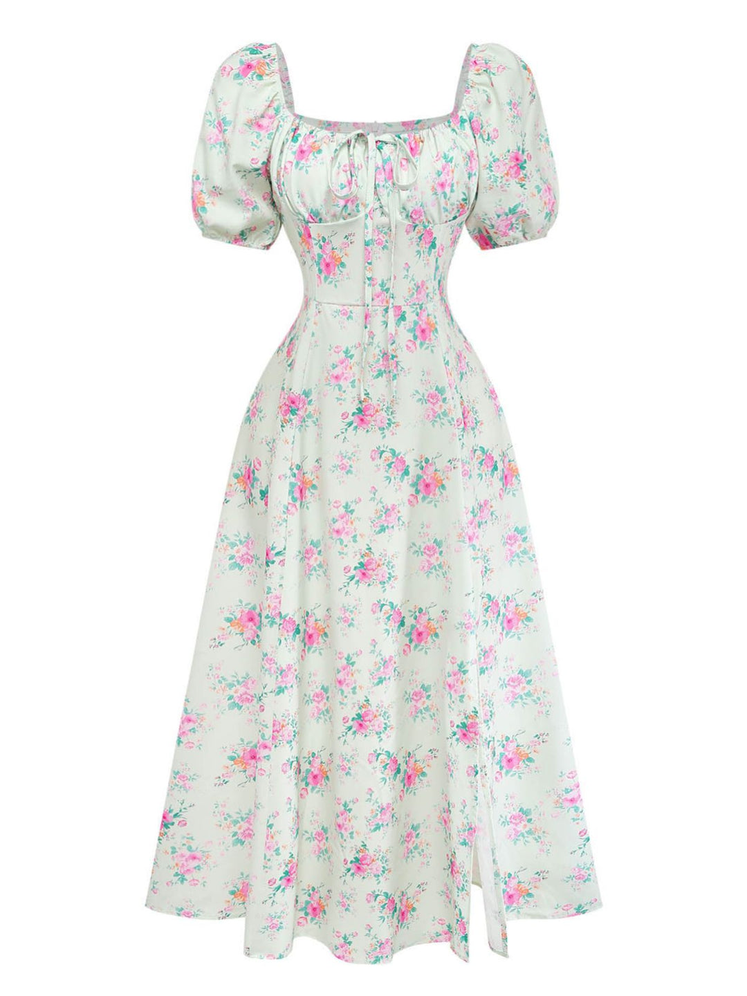 Green 1950s Floral Square Neck Dress 3