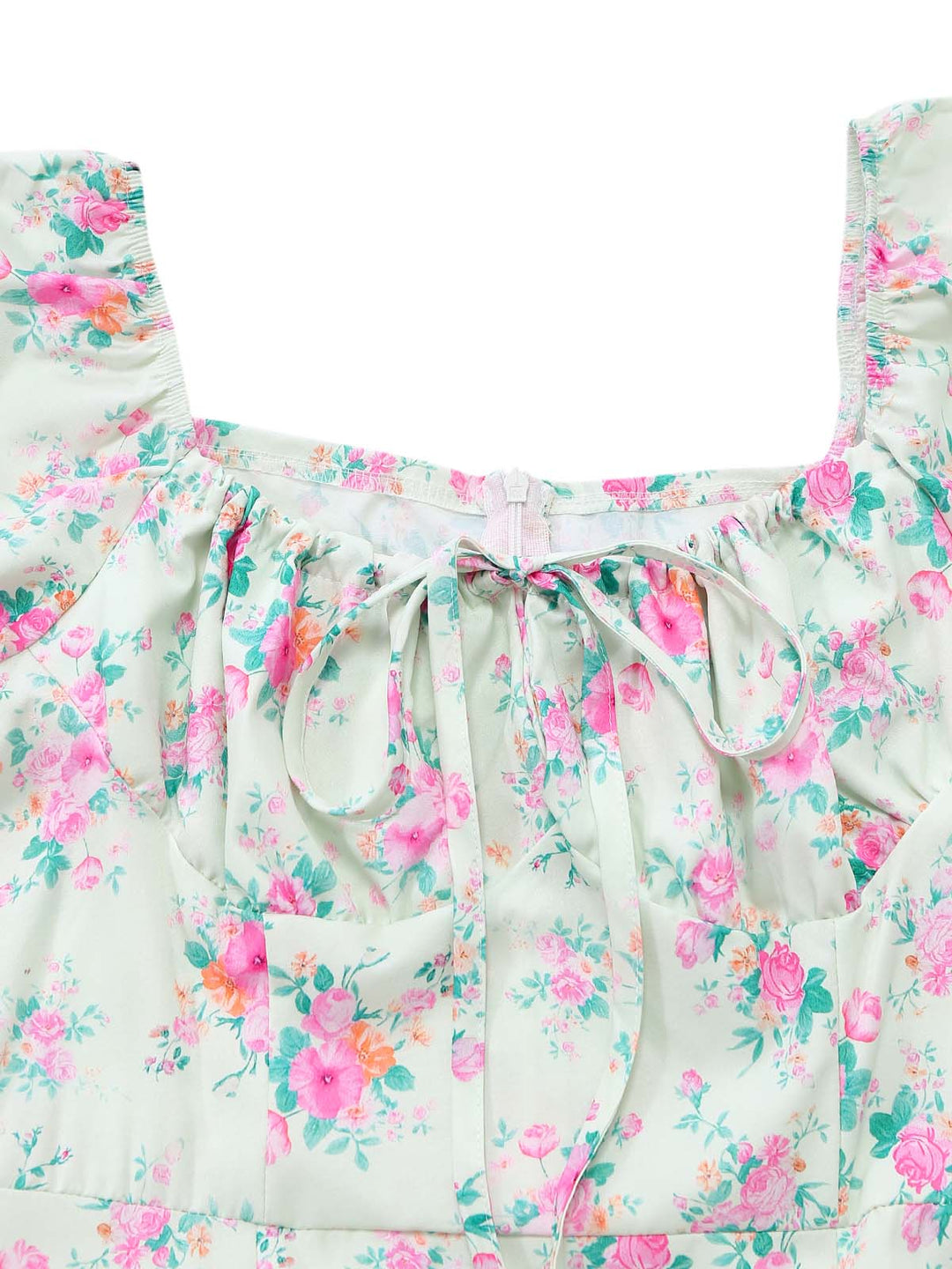 Green 1950s Floral Square Neck Dress 5