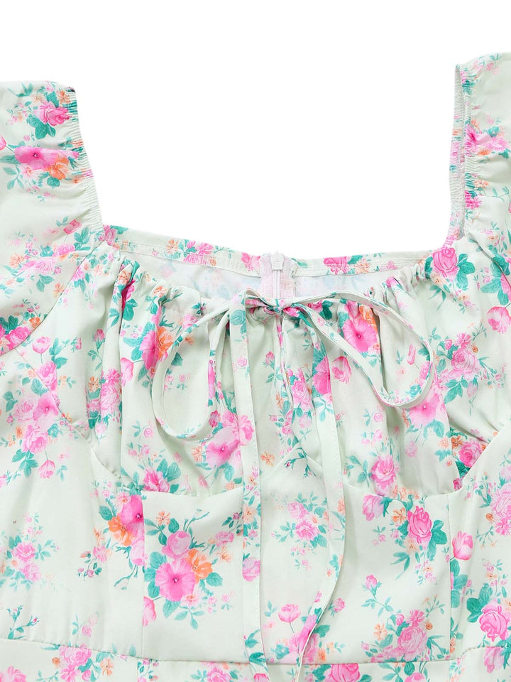 Green 1950s Floral Square Neck Dress 5