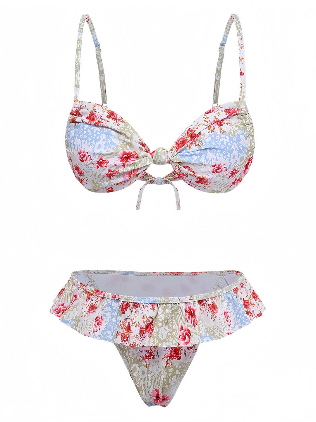 Green 1950s Floral Ruffle Bikini Set | vintage swimwear, retro swimsuit, pin-up style - perfect for retro fashion enthusiasts