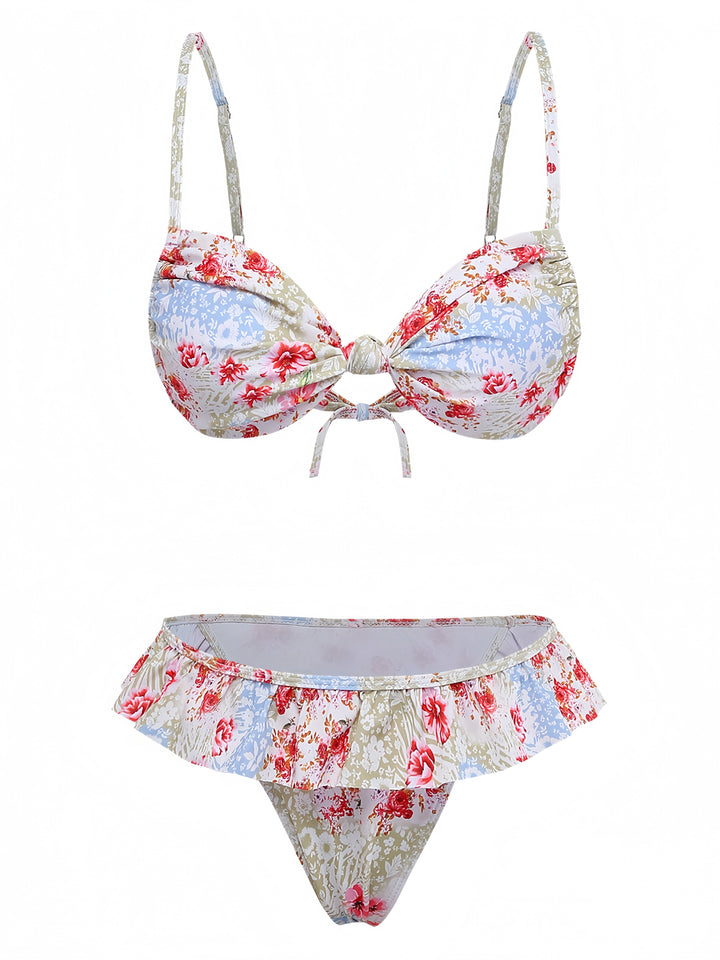 Green 1950s Floral Ruffle Bikini Set | vintage swimwear, retro swimsuit, pin-up style - perfect for retro fashion enthusiasts