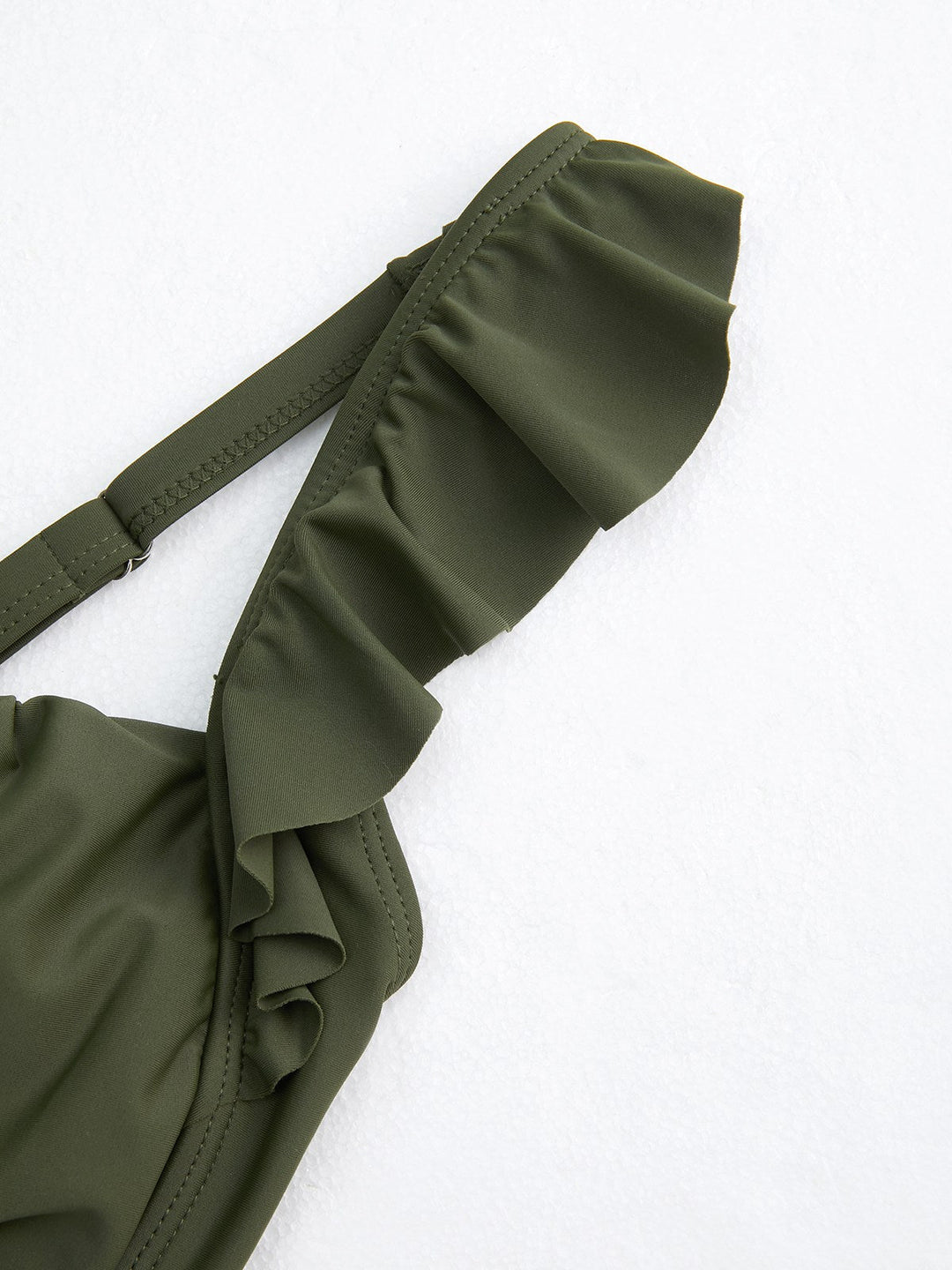 Green 1950s Floral Ruffles Pleated Swimsuit — 1950s poolside glamour meets sun-drenched confidence