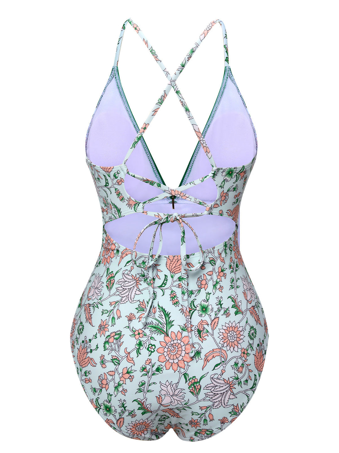 This Green 1950s Floral Spaghetti Strap Swimsuit carries 1950s vacation dreams in every stitch