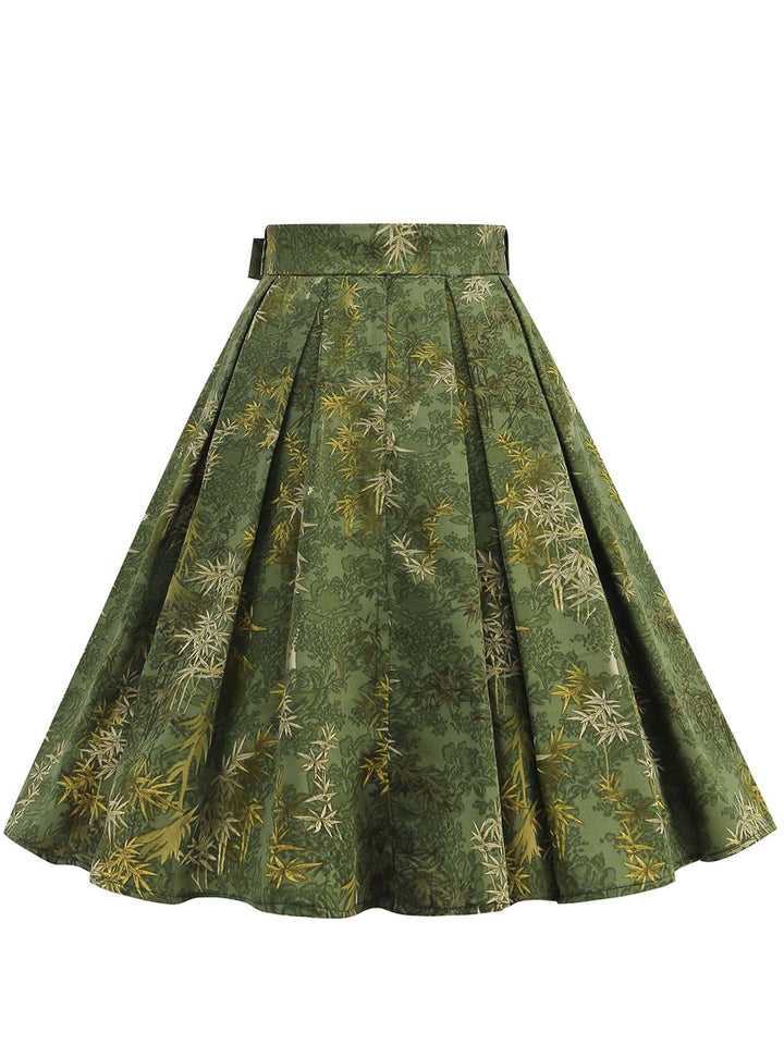 Green 1950s Floral Swing Belted Skirt, vintage skirt, retro style - perfect for women who love vintage and retro fashion