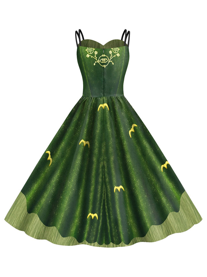 This Green 1950s Halloween Double Straps Patchwork Dress wraps her in 1950s elegance, one twirl at a time