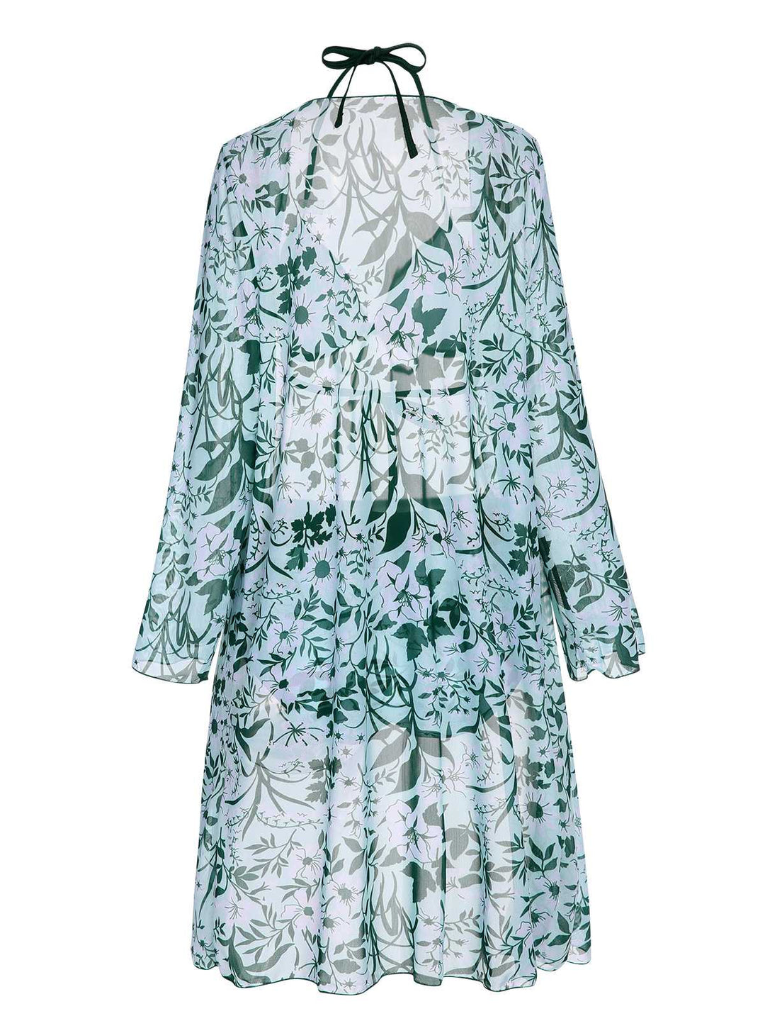 This Green 1950s Halter Plants Print Swimsuit &amp; Cover-Up carries 1950s vacation dreams in every stitch