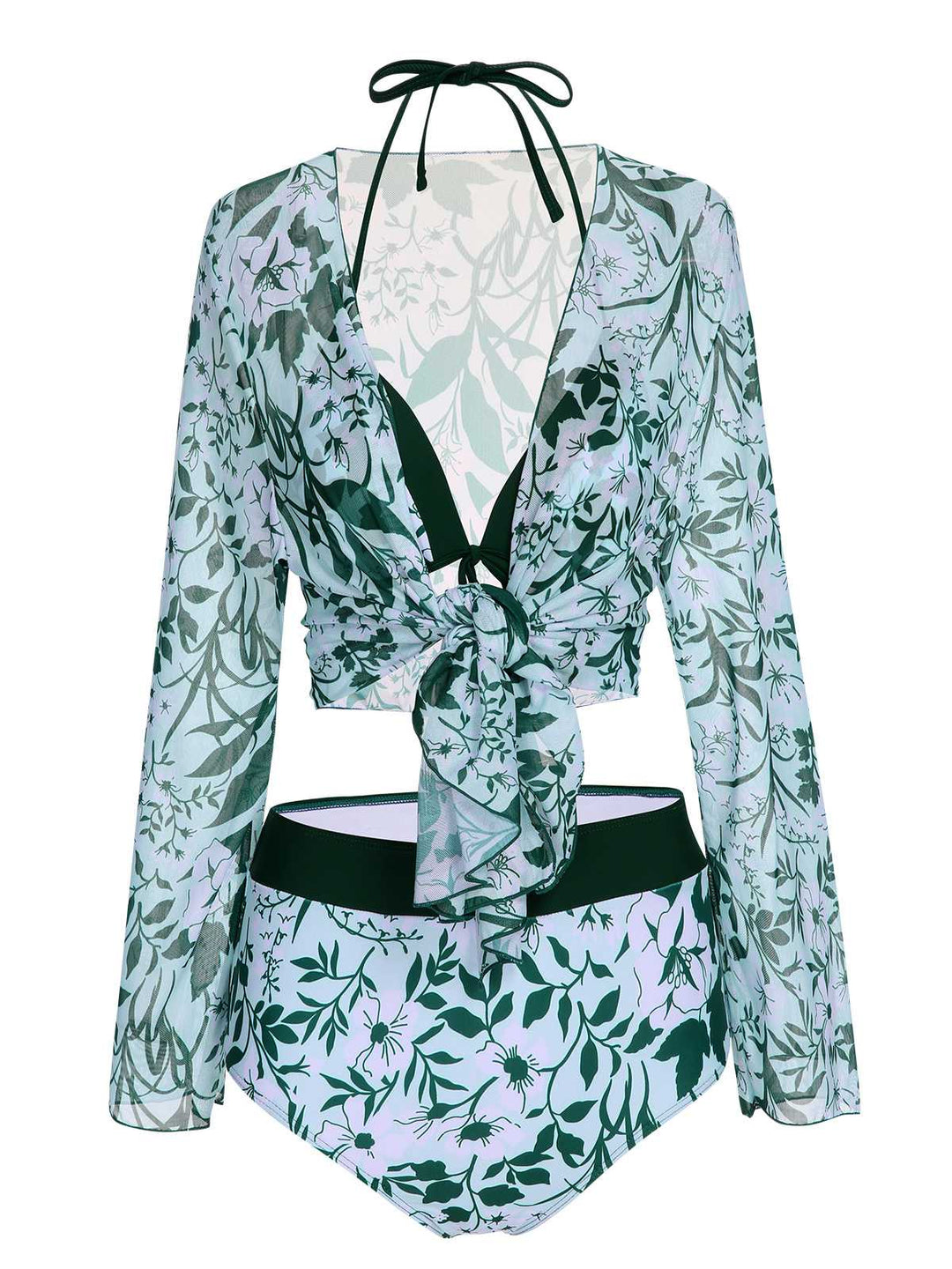 Green 1950s Halter Plants Print Swimsuit &amp; Cover-Up — because 1950s glamour never goes out of style