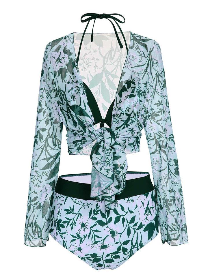 Green 1950s Halter Plants Print Swimsuit &amp; Cover-Up — because 1950s glamour never goes out of style