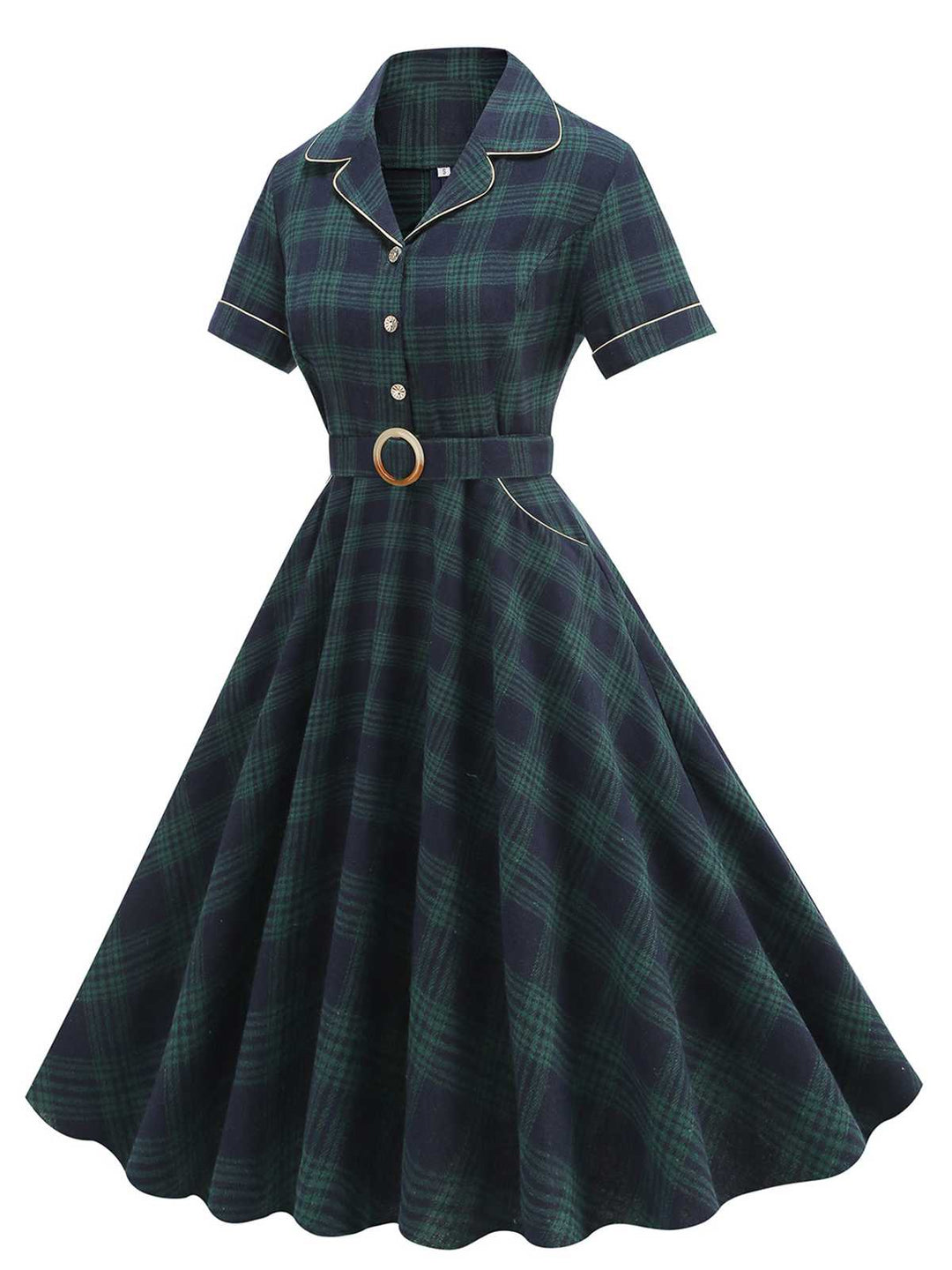 Green 1950s Lapel Plaids Swing Dress: where 1950s romance meets her modern spirit