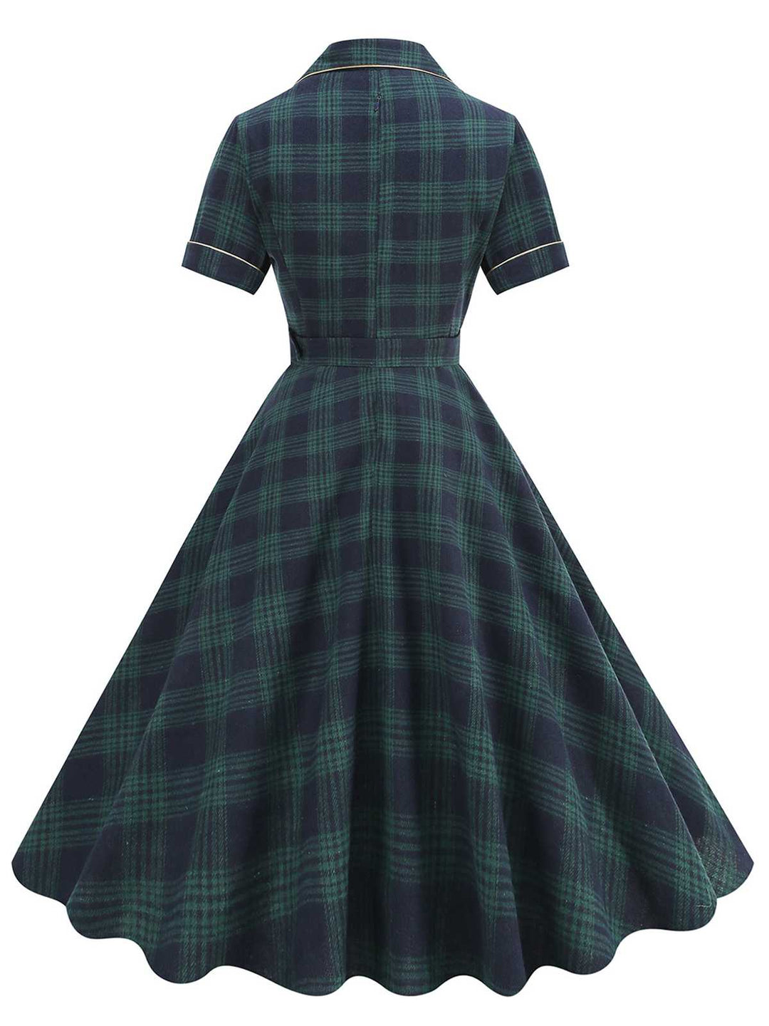 This Green 1950s Lapel Plaids Swing Dress wraps her in 1950s elegance, one twirl at a time