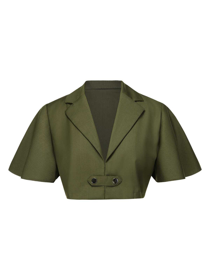 Green 1950s Lapel Solid Cropped Cape - vintage fashion, style