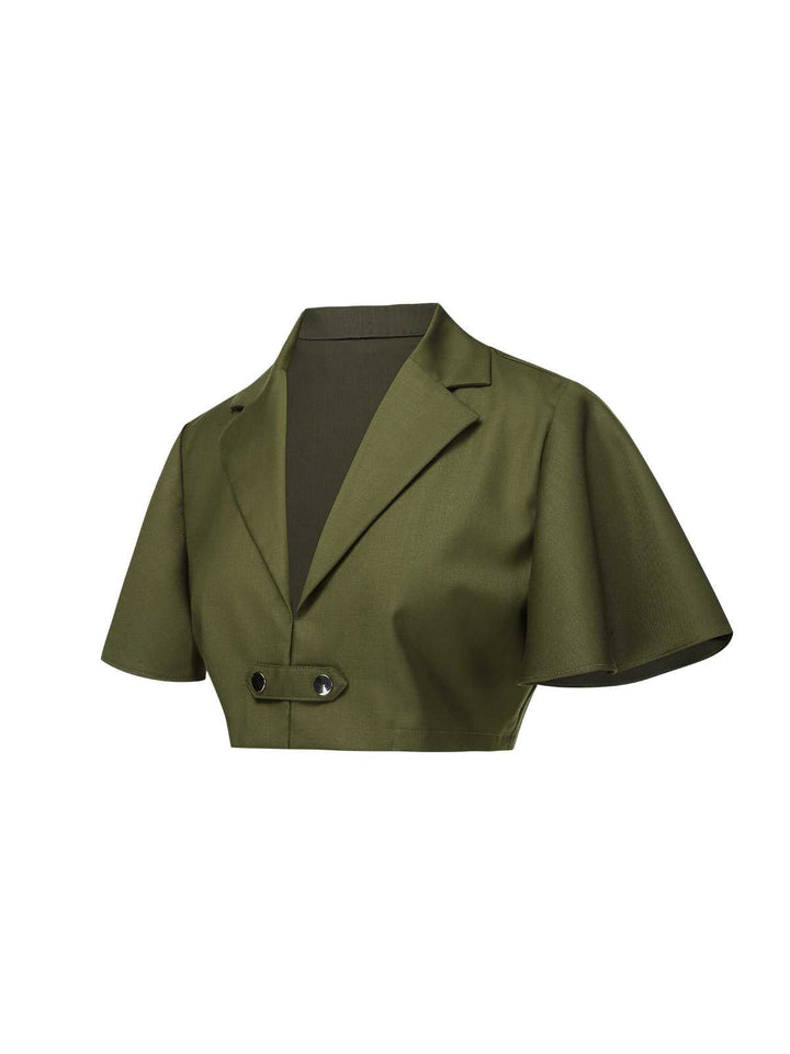 Green 1950s Lapel Solid Cropped Cape - vintage fashion, style