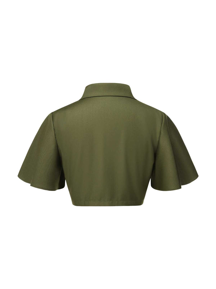 Green 1950s Lapel Solid Cropped Cape - vintage fashion, style