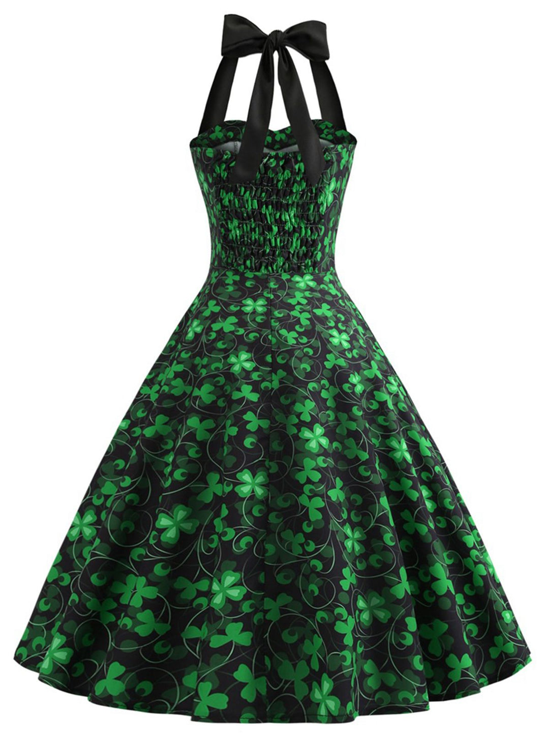 This Green 1950s Lucky Clover Halter Patchwork Dress wraps her in 1950s elegance, one twirl at a time