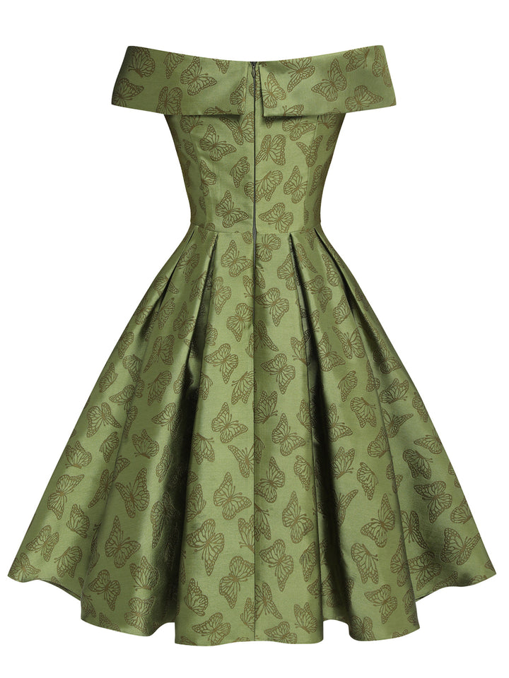 Green 1950s Off-Shoulder Vintage Dress — vintage elegance for the modern woman