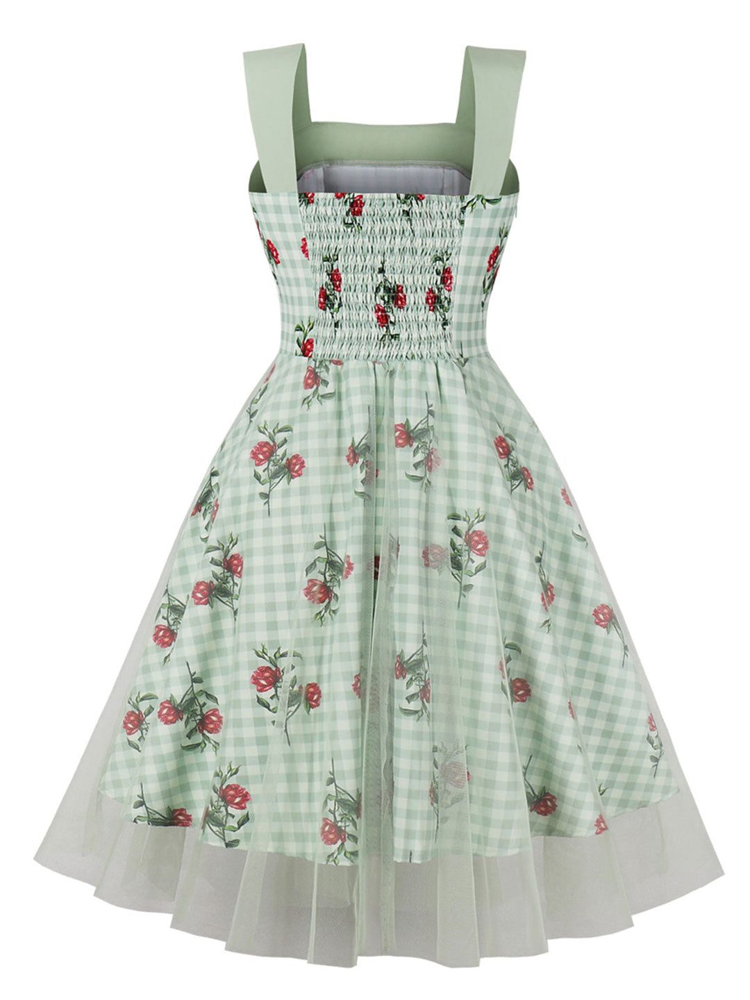 Green 1950s Plaid Floral Mesh Patchwork Dress, vintage dress, retro fashion, rockabilly, pin-up fashion - perfect for women who love vintage and retro fashion