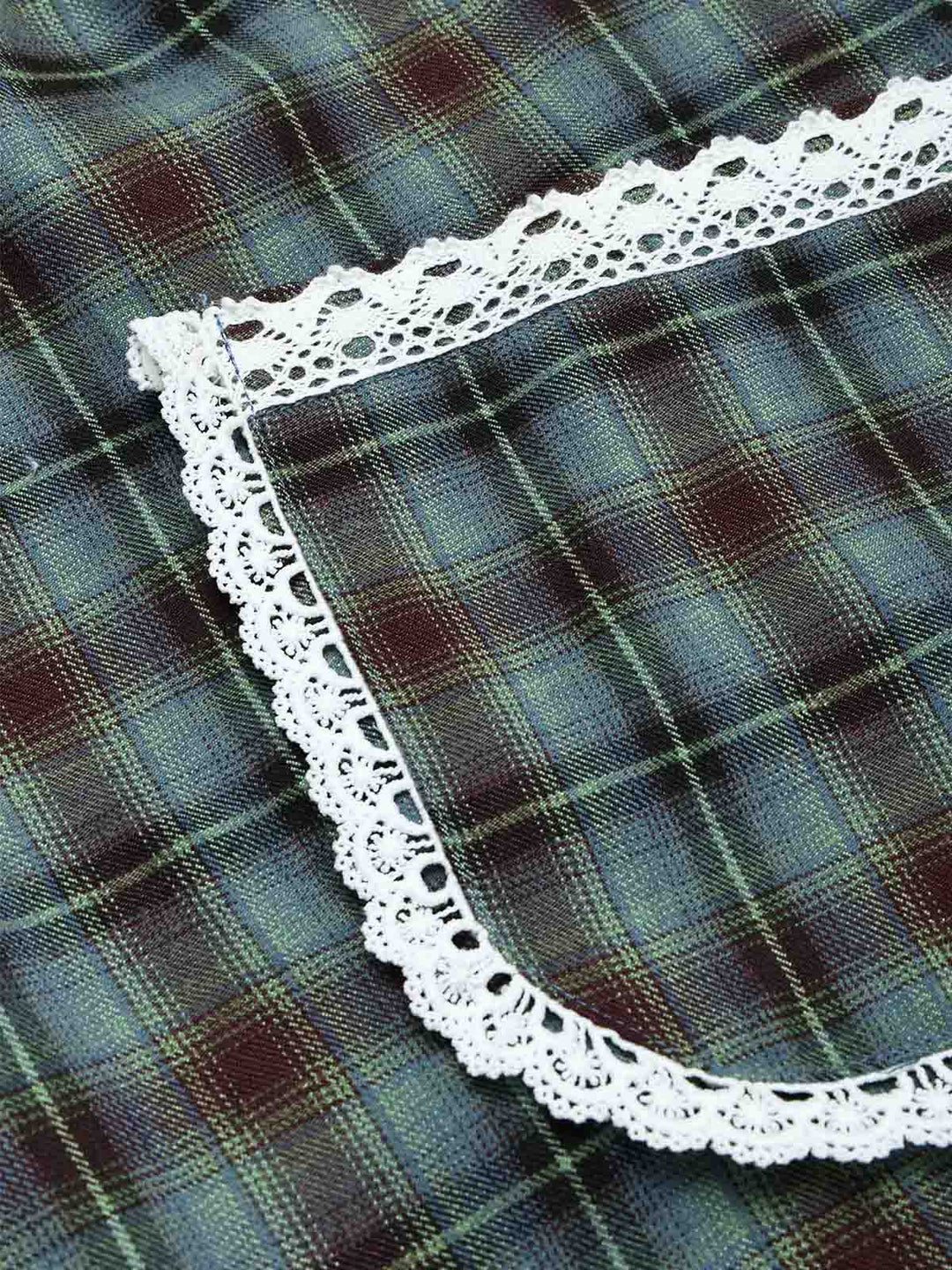 [Pre-Sale] Lake Green Plaid Lace Blouse 7