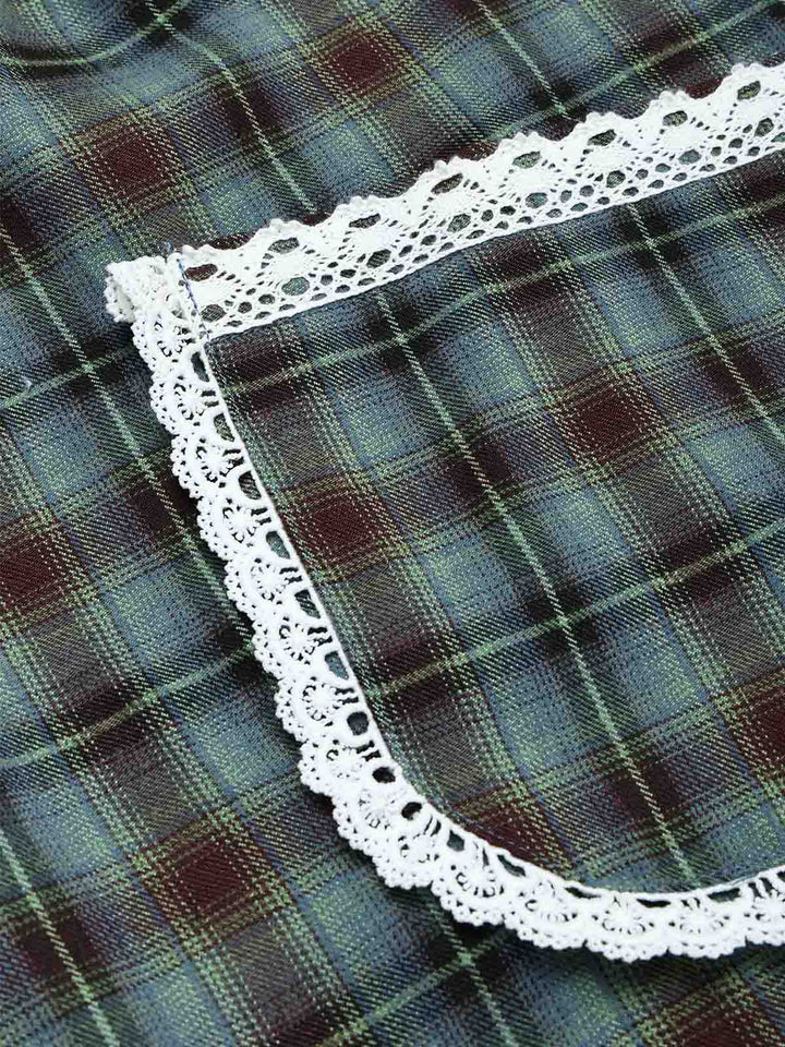 [Pre-Sale] Lake Green Plaid Lace Blouse 7
