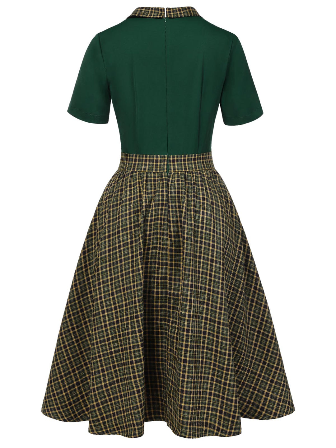 Green 1950s Plaid Patchwork Lapel Dress, vintage dress, retro fashion, rockabilly, pin-up fashion - perfect for women who love vintage and retro fashion