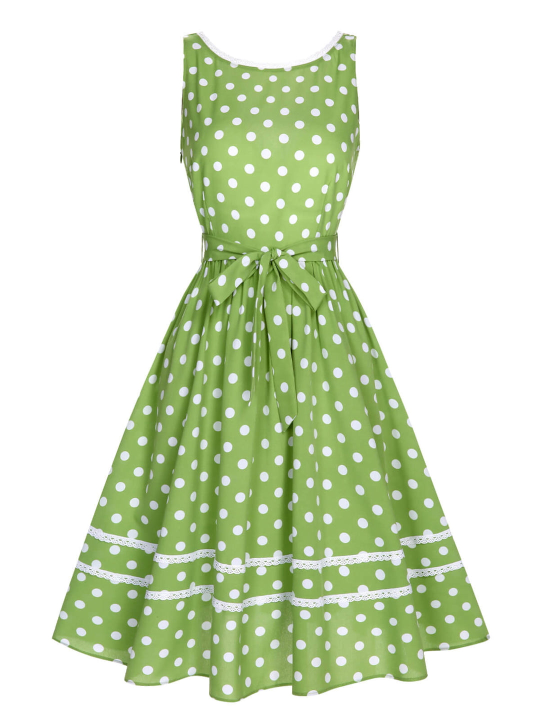 Green 1950s Polka Dot Lace Binding Dress, vintage dress, retro fashion, rockabilly, pin-up fashion - perfect for women who love vintage and retro fashion