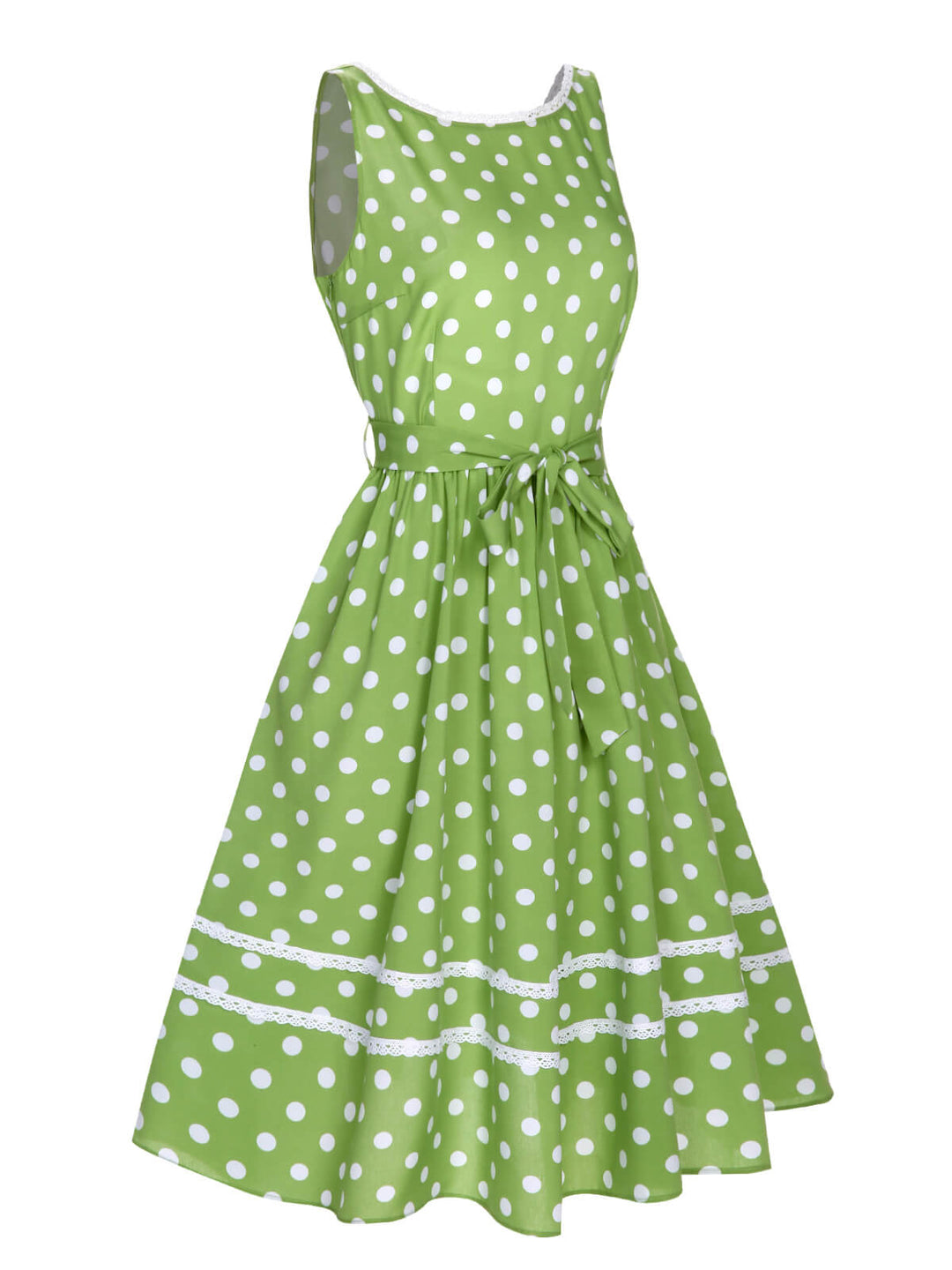Green 1950s Polka Dot Lace Binding Dress, vintage dress, retro fashion, rockabilly, pin-up fashion - perfect for women who love vintage and retro fashion