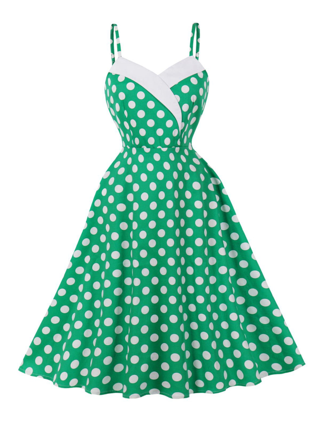 Green 1950s Polka Dot Spaghetti Strap Dress - vintage dress, retro fashion, rockabilly