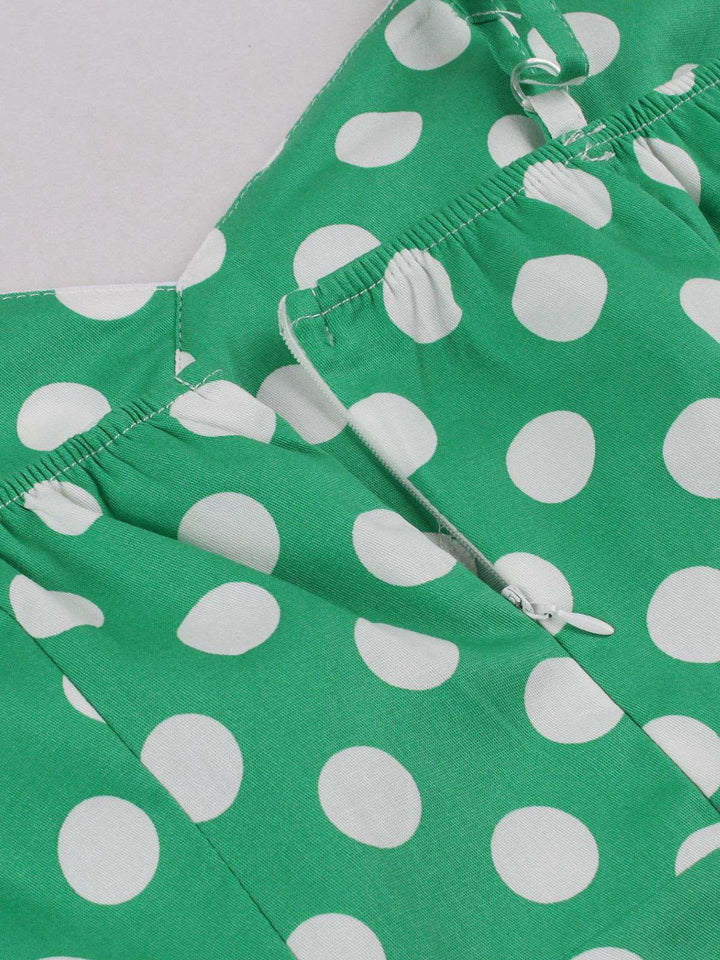 Green 1950s Polka Dot Spaghetti Strap Dress - vintage dress, retro fashion, rockabilly
