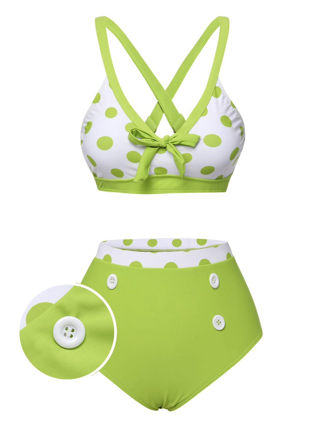 Green 1950s Polka Dot V-Neck Swimsuit, vintage swimsuit, pin-up swimwear - perfect for women who love vintage and retro fashion