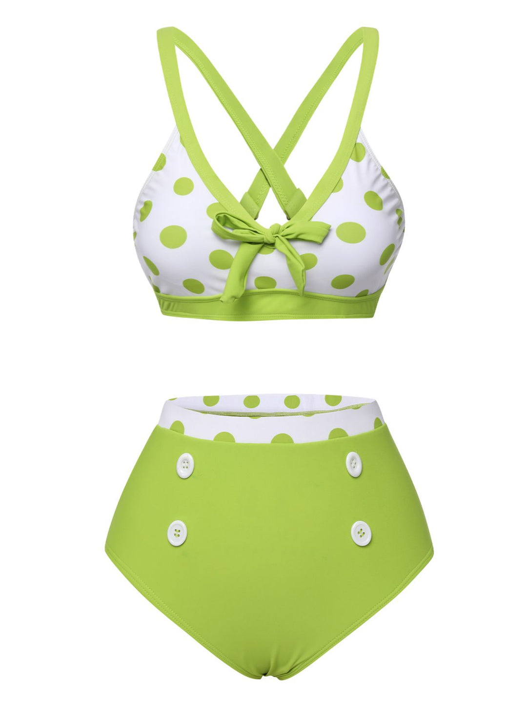 Green 1950s Polka Dot V-Neck Swimsuit, vintage swimsuit, pin-up swimwear - perfect for women who love vintage and retro fashion