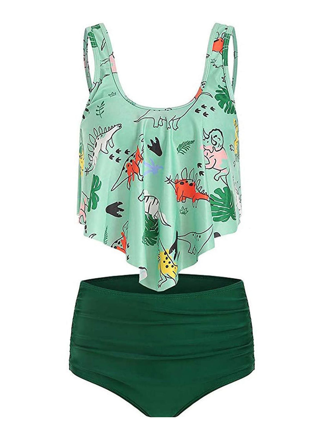 Green Retro Dinosaur Tankini Set - vintage fashion, retro style