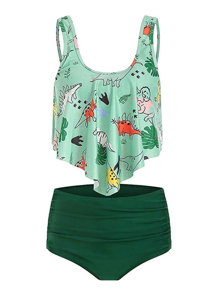 Green Retro Dinosaur Tankini Set - vintage fashion, retro style