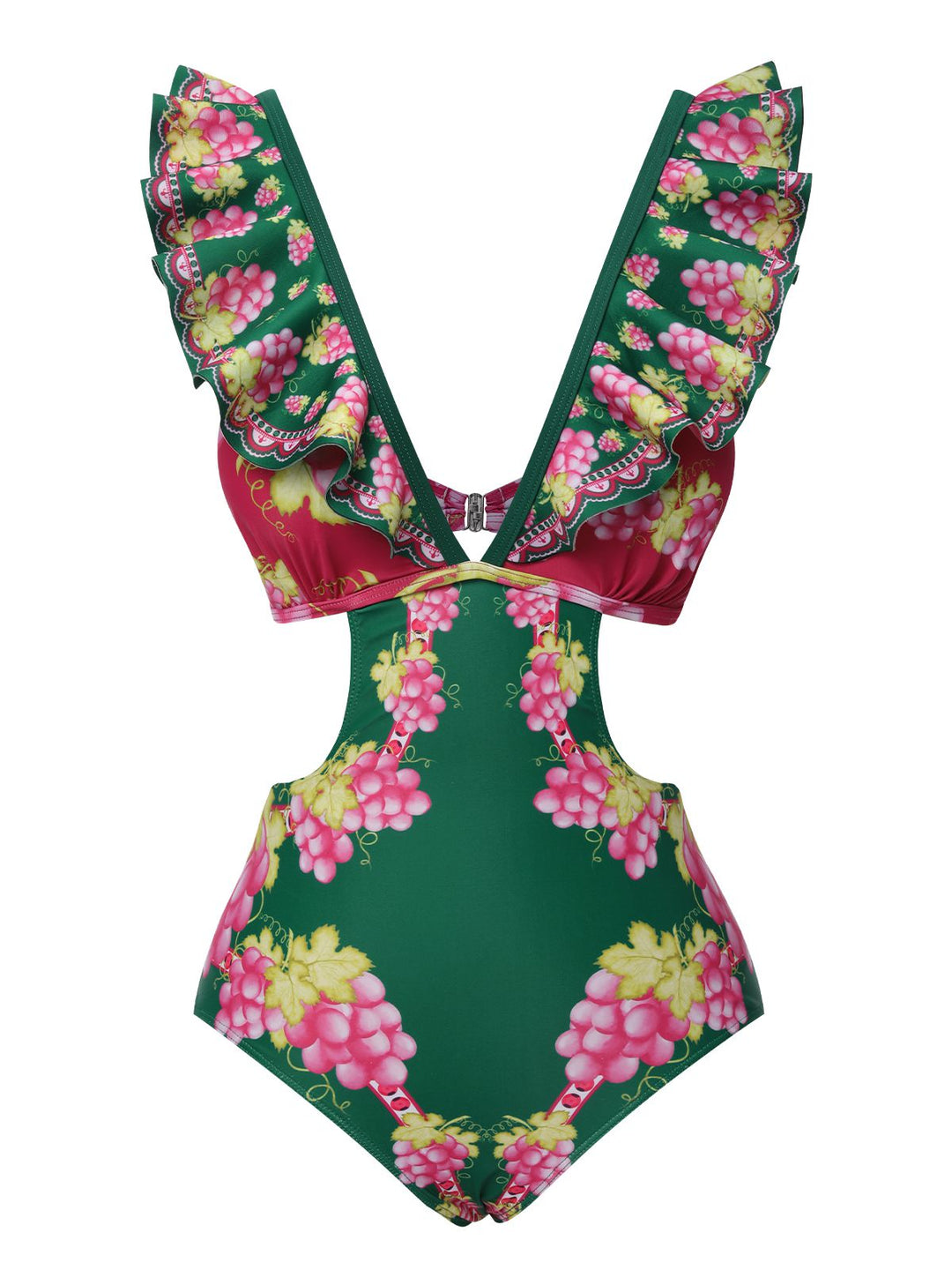 Green 1950s Retro-Flowers V-Neck Swimsuit, vintage swimsuit, pin-up swimwear - perfect for women who love vintage and retro fashion