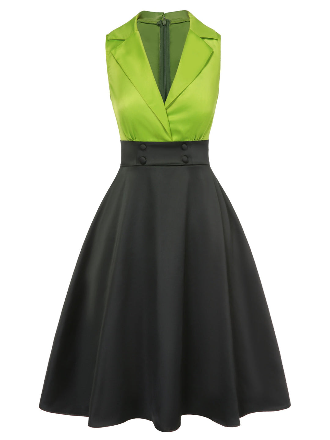 Green 1950s Satin Lapel Patchwork Dress, vintage dress, retro fashion, rockabilly, pin-up fashion - perfect for women who love vintage and retro fashion