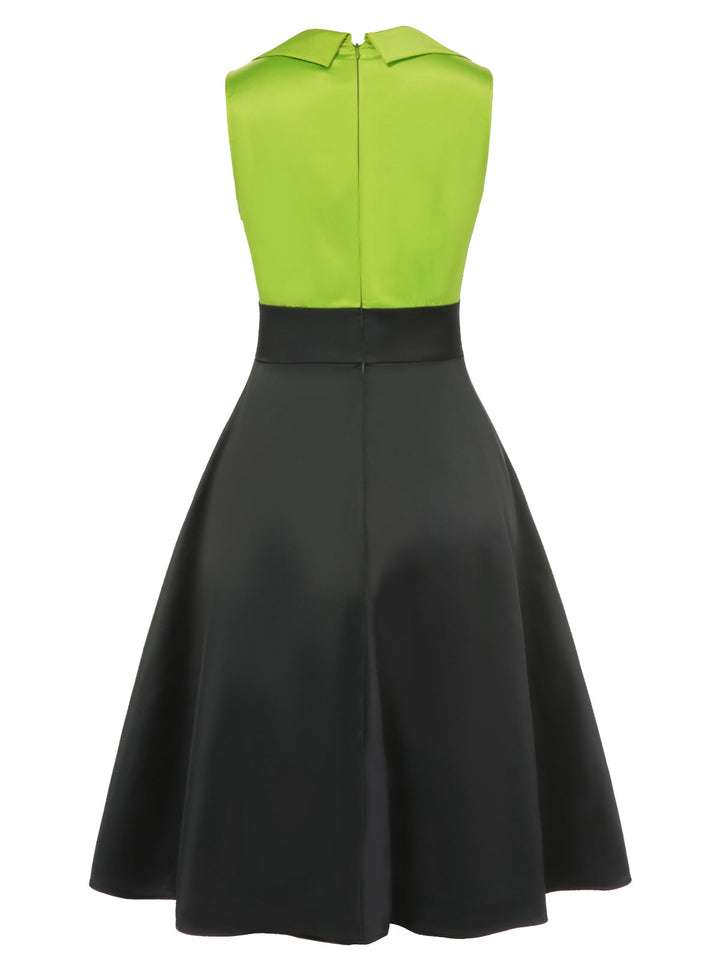 Green 1950s Satin Lapel Patchwork Dress, vintage dress, retro fashion, rockabilly, pin-up fashion - perfect for women who love vintage and retro fashion