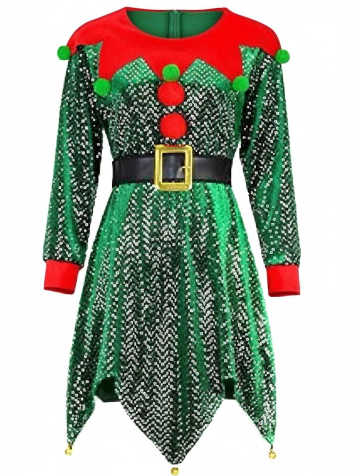 Green 1950s Sequin Christmas Elf Costume Set - vintage fashion, retro style