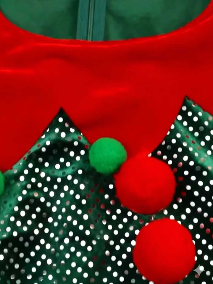 Green 1950s Sequin Christmas Elf Costume Set - vintage fashion, retro style