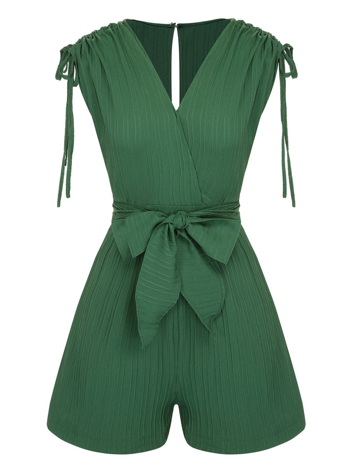 Green 1950s Solid Belt V-Neck Romper, vintage romper, retro jumpsuit - perfect for women who love vintage and retro fashion