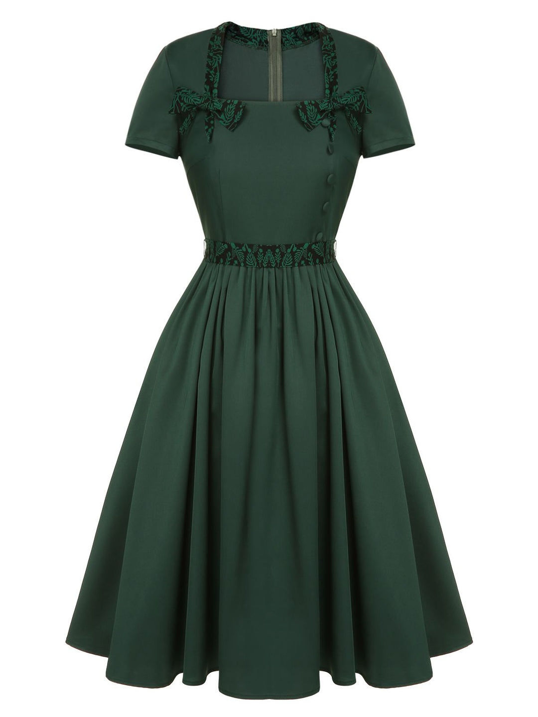 Green 1950s Solid Bow Square Collar Dress, vintage dress, retro fashion, rockabilly, pin-up fashion - perfect for women who love vintage and retro fashion