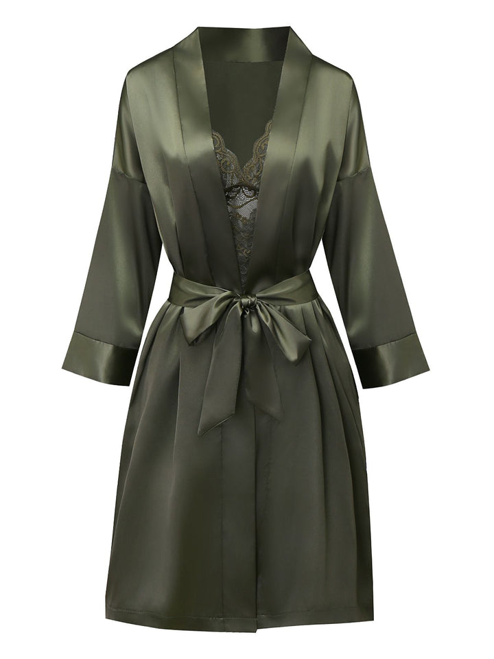 Green Solid Lace &amp; Satin Pajama Set - vintage fashion, retro style