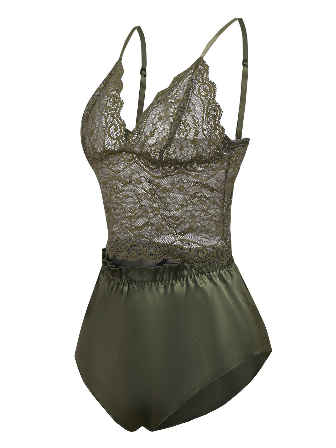 Green Solid Lace &amp; Satin Pajama Set - vintage fashion, retro style