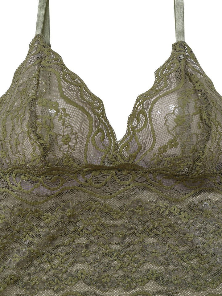 Green Solid Lace &amp; Satin Pajama Set - vintage fashion, retro style