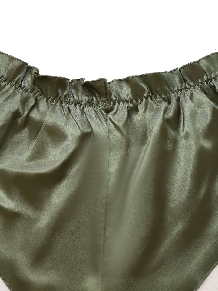 Green Solid Lace &amp; Satin Pajama Set - vintage fashion, retro style