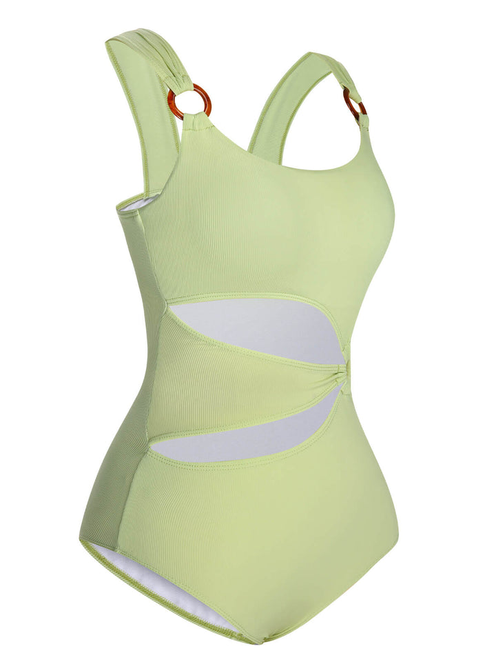 Green 1950s Solid Waist Cutout Ring Swimsuit, vintage swimsuit, pin-up swimwear - perfect for women who love vintage and retro fashion