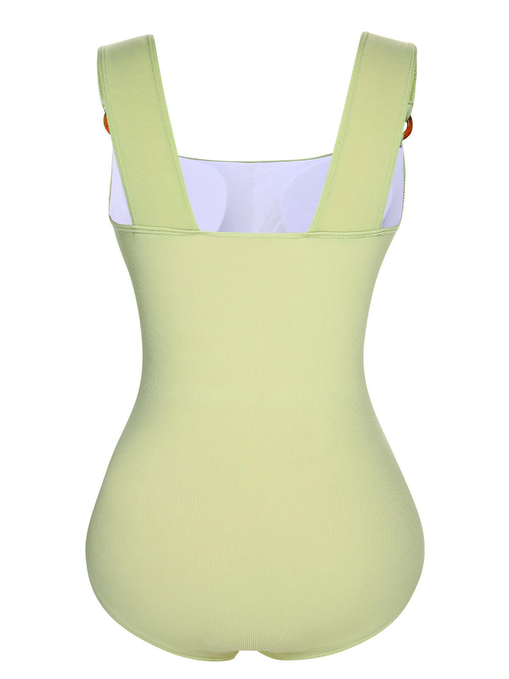 Green 1950s Solid Waist Cutout Ring Swimsuit, vintage swimsuit, pin-up swimwear - perfect for women who love vintage and retro fashion